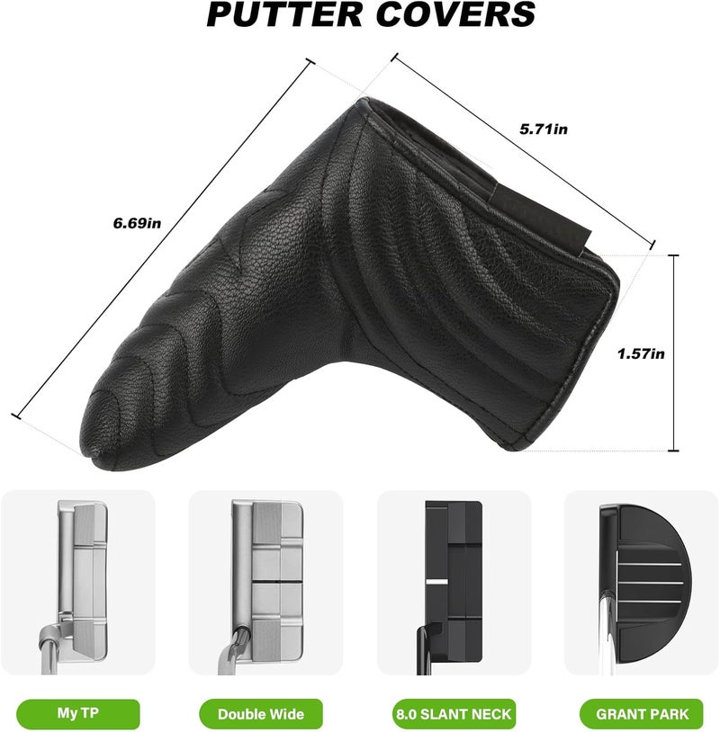 PONADA 4pcs or 1pc Golf Club Head Covers for Woods, Driver, Fairway, Hybrid – Premium PU Leather with Interchangeable Tags & Magnetic Blade and Mallet Putter Covers - Image 2